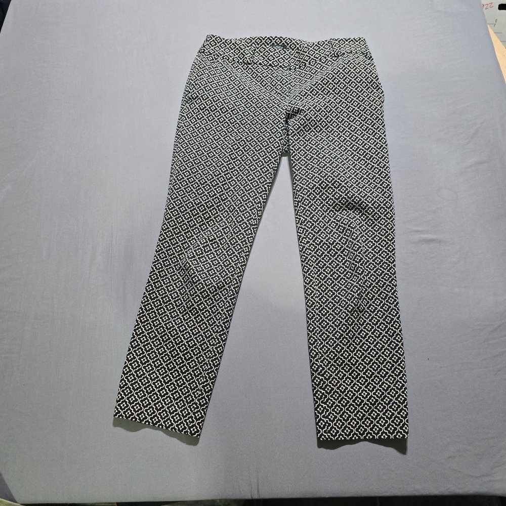 LOFT Julie Skinny Pants Women Size 4 Black White Geometric Print Trousers